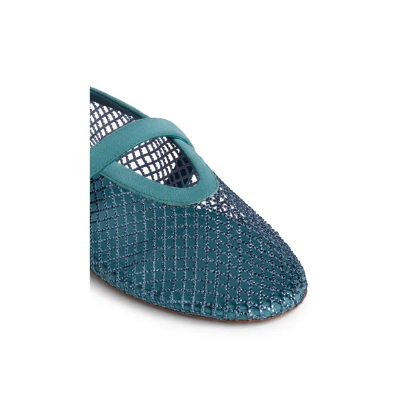 Alaia Ballet Flats in Strass Fishnet, Green Grey | Flats | Coveti