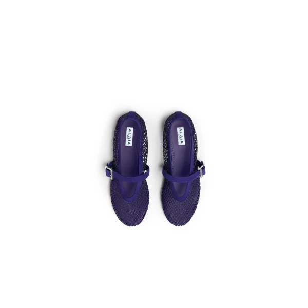 Alaia Ballet Flats in Strass Fishnet, Iris | Flats | Coveti