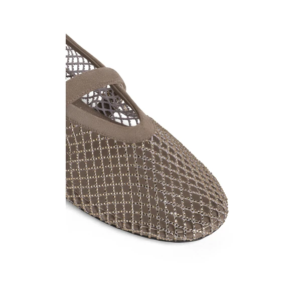 Alaia Ballet Flats in Strass Fishnet, Silver | Flats | Coveti