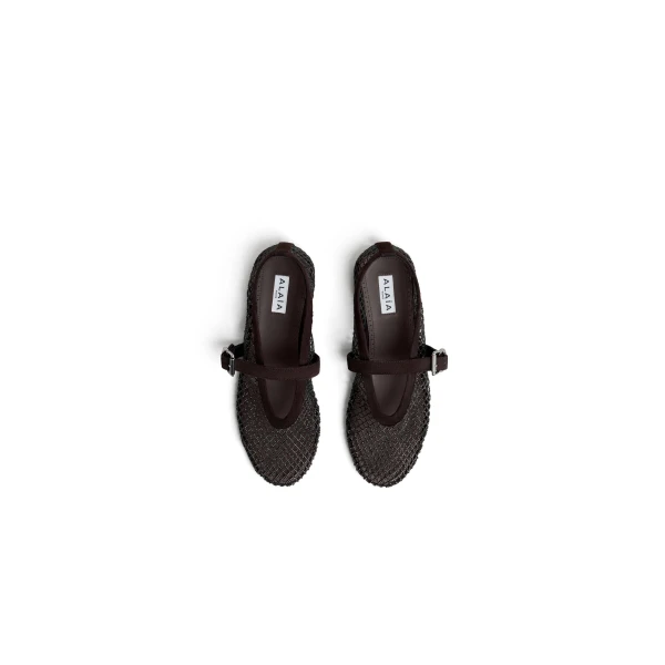 Alaia Ballet Flats in Strass Fishnet, Smoke Brown | Flats | Coveti