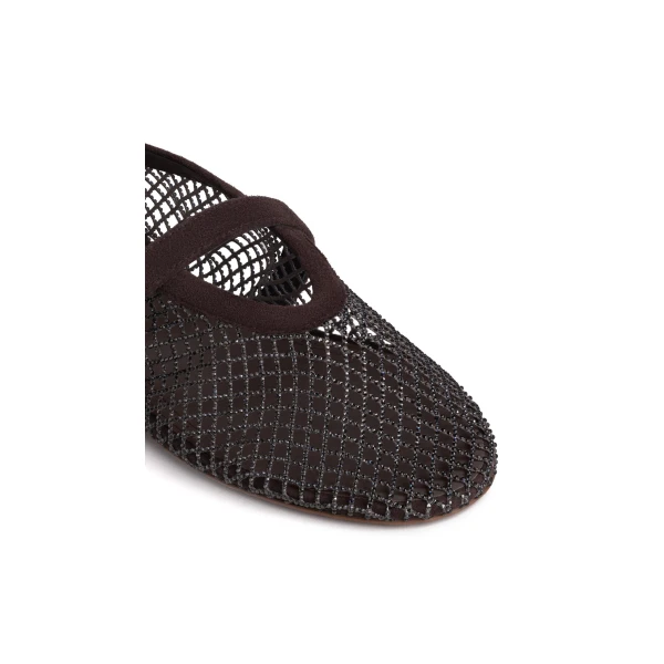 Alaia Ballet Flats in Strass Fishnet, Smoke Brown | Flats | Coveti