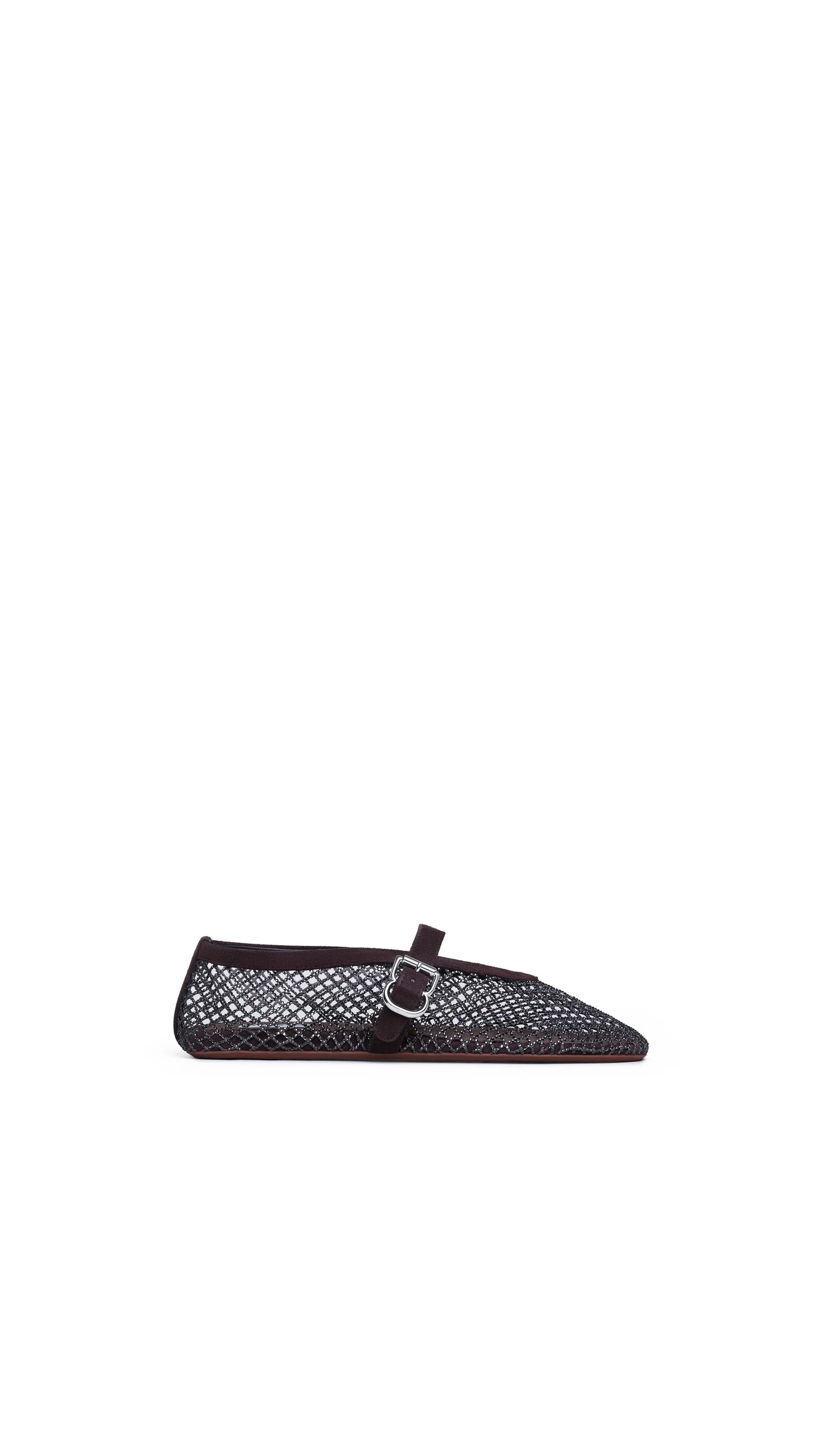 Alaia Ballet Flats in Strass Fishnet, Smoke Brown Alaia Ballet Flats in Strass Fishnet, Smoke Brown | Flats | Coveti