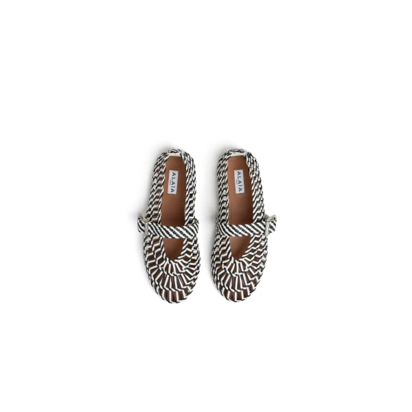 Alaia Ballet Flats in Weaved Lambskin, Black and White | Flats | Coveti