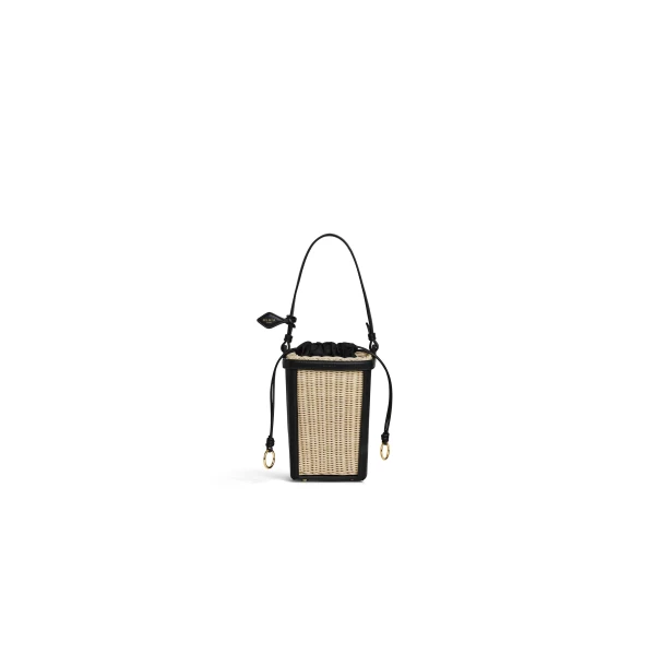 Alaia Bucket Small Bag in Wicker, Black | Bucket Bags | Coveti