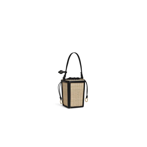 Alaia Bucket Small Bag in Wicker, Black | Bucket Bags | Coveti