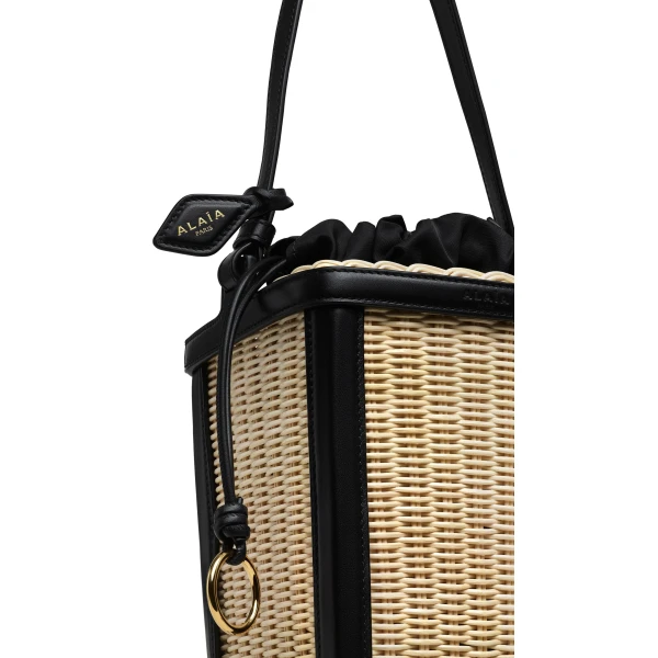 Alaia Bucket Small Bag in Wicker, Black | Bucket Bags | Coveti