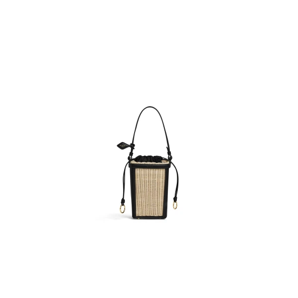 Alaia Bucket Small Bag in Wicker, Black | Bucket Bags | Coveti