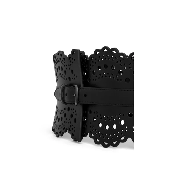 Alaia Bustier Belt in Perforated Vienne Calfskin, Black | Belts | Coveti