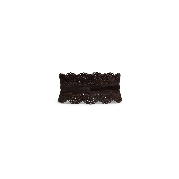 Alaia Bustier Belt in Perforated Vienne Haircalf, Chocolate | Belts | Coveti