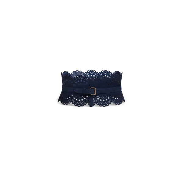 Alaia Bustier Belt in Perforated Vienne Nubuck, Blue | Belts | Coveti