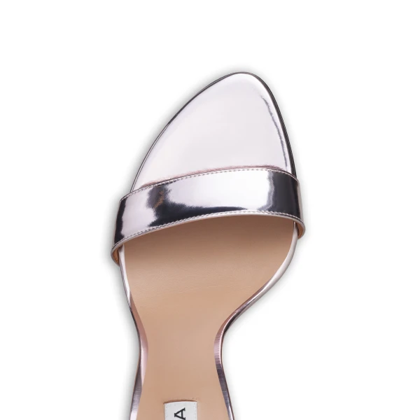 Alaia Cone Sandals in Mirror Calfskin, Blush and Silver | Sandals | Coveti