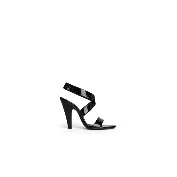 Alaia Cone Sandals in Patent Calfskin, Black | Sandals | Coveti