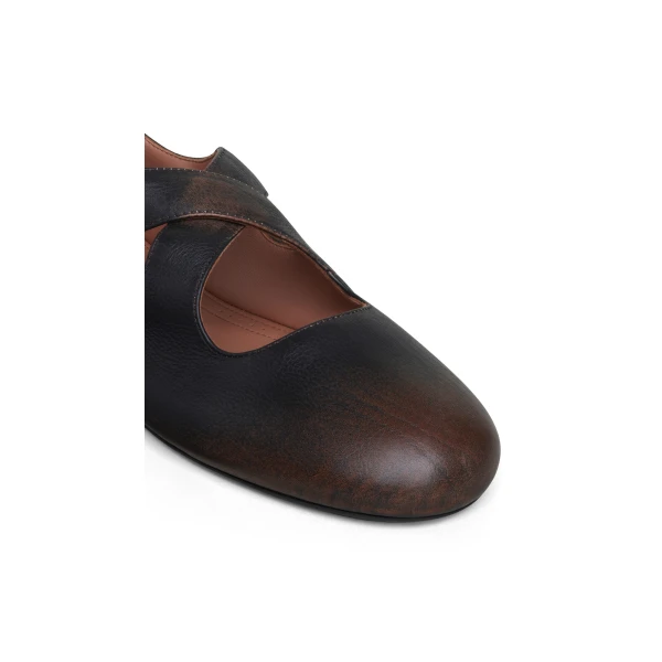Alaia Criss Cross Ballet Flats in Aged Leather, Ebony | Flats | Coveti