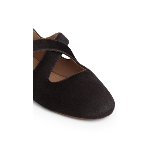Alaia Criss Cross Ballet Flats in Haircalf, Chocolate | Flats | Coveti