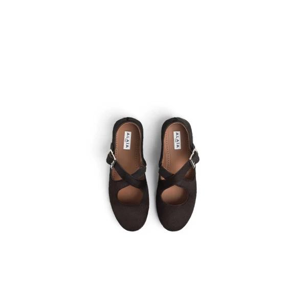 Alaia Criss Cross Ballet Flats in Haircalf, Chocolate | Flats | Coveti