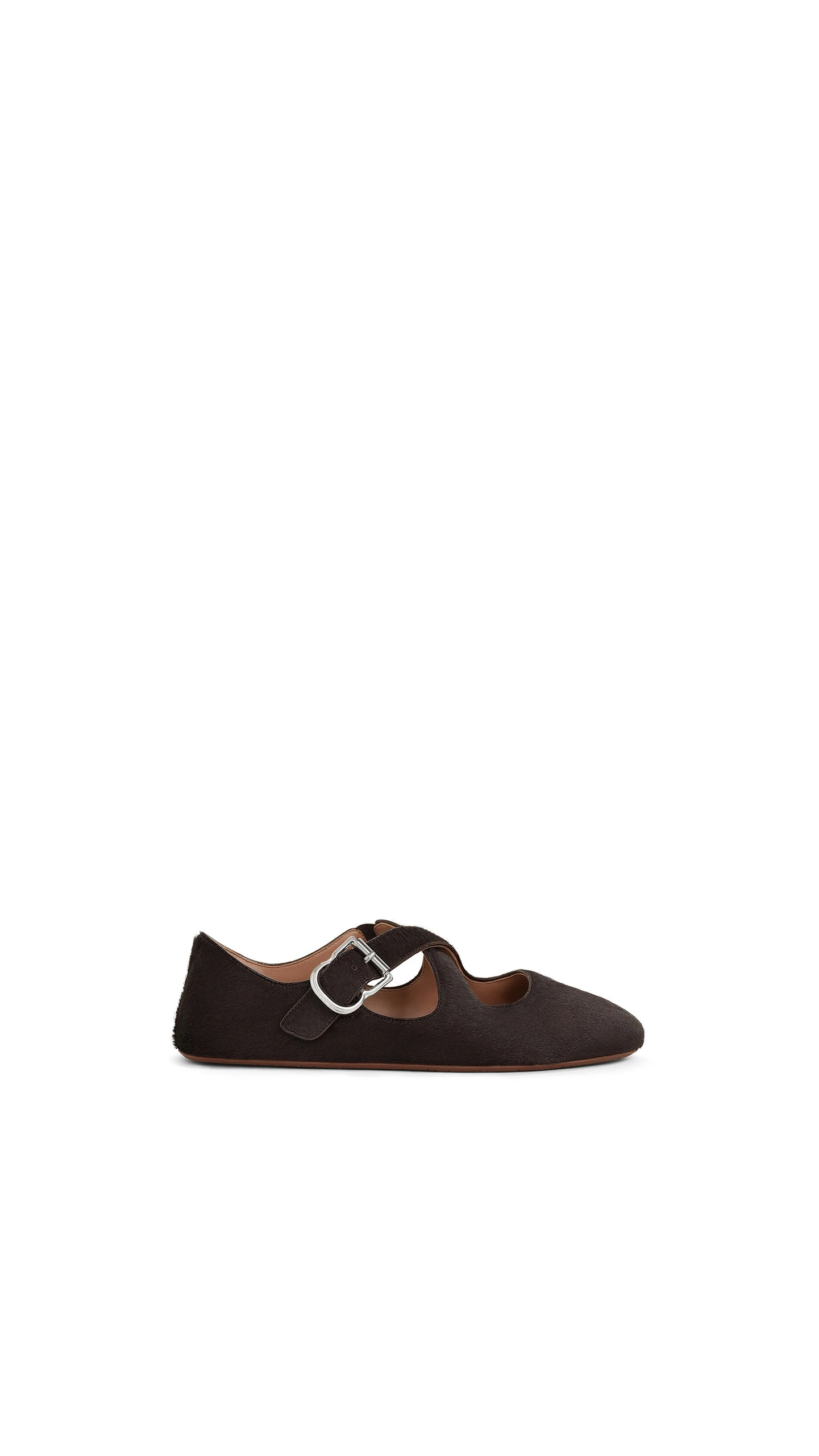Alaia Criss Cross Ballet Flats in Haircalf, Chocolate Alaia Criss Cross Ballet Flats in Haircalf, Chocolate | Flats | Coveti