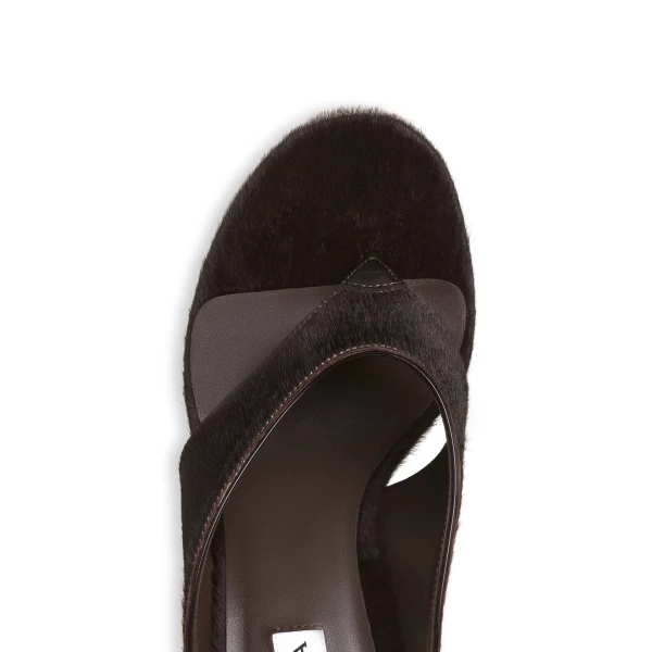 Alaia Cube Thong Mules in Haircalf, Chocolate | Mules | Coveti