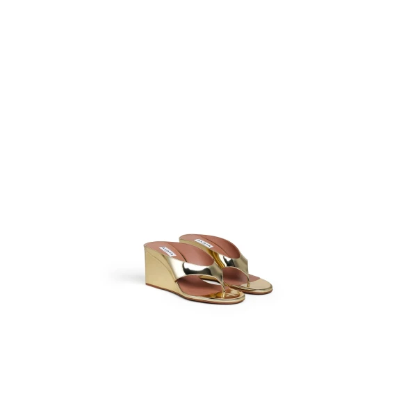 Alaia Cube Thong Mules in Mirror Fabric, Platinum | Mules | Coveti