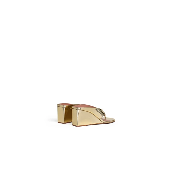 Alaia Cube Thong Mules in Mirror Fabric, Platinum | Mules | Coveti