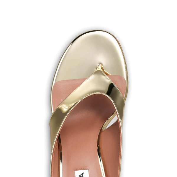 Alaia Cube Thong Mules in Mirror Fabric, Platinum | Mules | Coveti