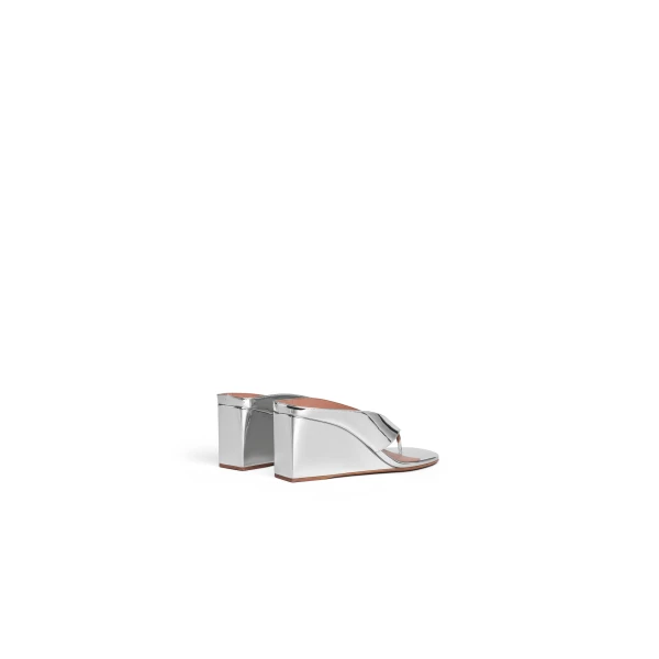 Alaia Cube Thong Mules in Mirror Fabric, Silver | Mules | Coveti