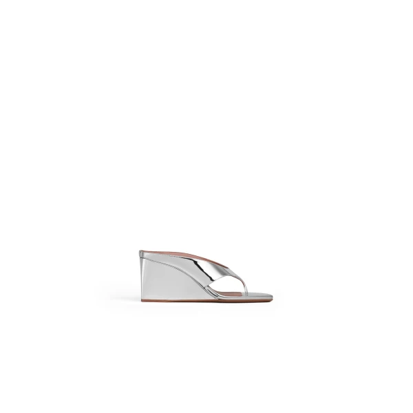 Alaia Cube Thong Mules in Mirror Fabric, Silver | Mules | Coveti