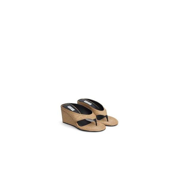 Alaia Cube Thong Mules in Paper Straw, Natural | Mules | Coveti