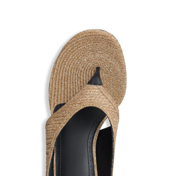 Alaia Cube Thong Mules in Paper Straw, Natural | Mules | Coveti