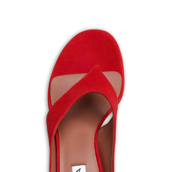 Alaia Cube Thong Mules in Suede, Burnt Orange | Mules | Coveti