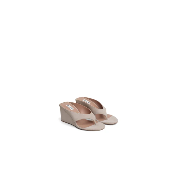 Alaia Cube Thong Mules in Suede, Grey | Mules | Coveti
