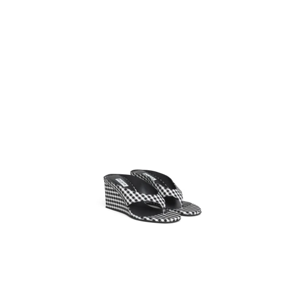 Alaia Cube Thong Mules in Vichy Print, Black and White | Mules | Coveti