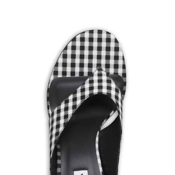 Alaia Cube Thong Mules in Vichy Print, Black and White | Mules | Coveti