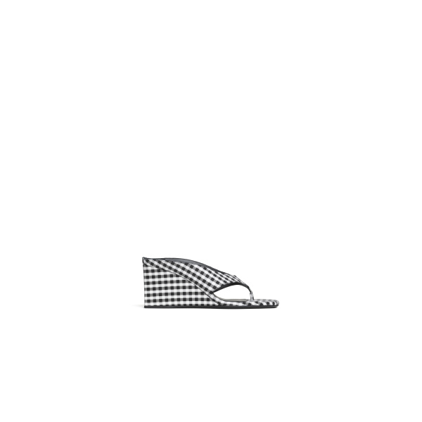 Alaia Cube Thong Mules in Vichy Print, Black and White | Mules | Coveti