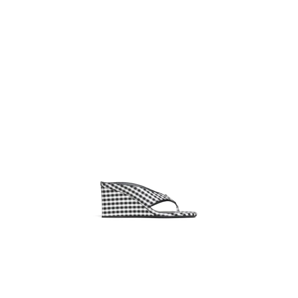Alaia Cube Thong Mules in Vichy Print, Black and White | Mules | Coveti