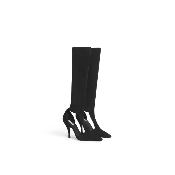 Alaia Cut Out Knee Boots in Suede, Black | Boots | Coveti