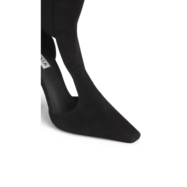 Alaia Cut Out Knee Boots in Suede, Black | Boots | Coveti