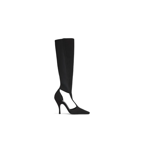 Alaia Cut Out Knee Boots in Suede, Black | Boots | Coveti