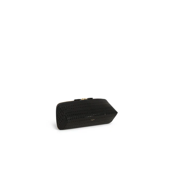 Alaia Delta Clutch in Perforated Vienne Calfskin, Black | Clutch Bags | Coveti