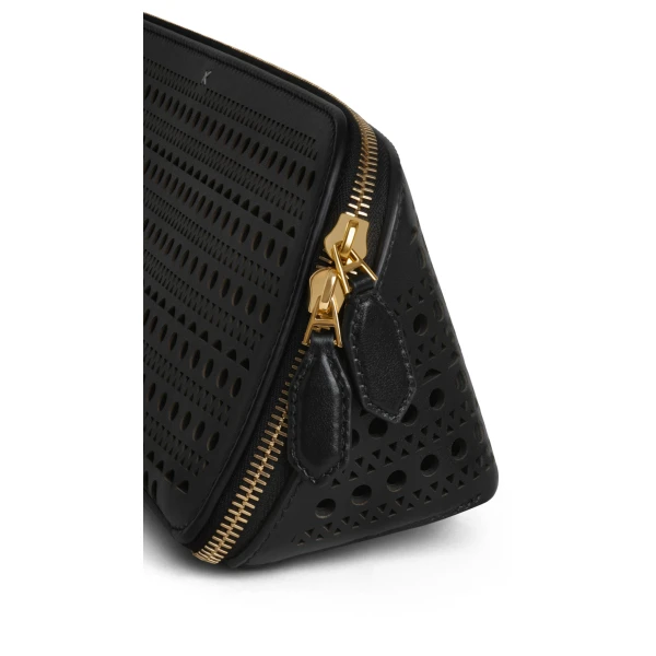 Alaia Delta Clutch in Perforated Vienne Calfskin, Black | Clutch Bags | Coveti