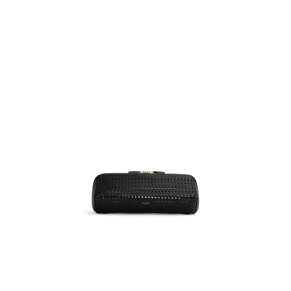 Alaia Delta Clutch in Perforated Vienne Calfskin, Black | Clutch Bags | Coveti