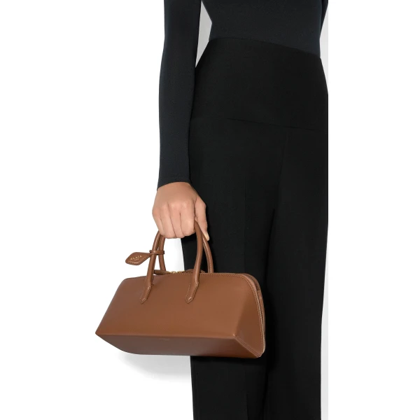 Alaia Delta Small Bag in Box Calfskin, Amber | Totes & Top-Handle Bags | Coveti