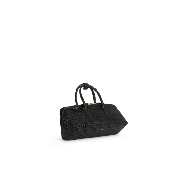 Alaia Delta Small Bag in Perforated Vienne Calfskin, Black | Totes & Top-Handle Bags | Coveti