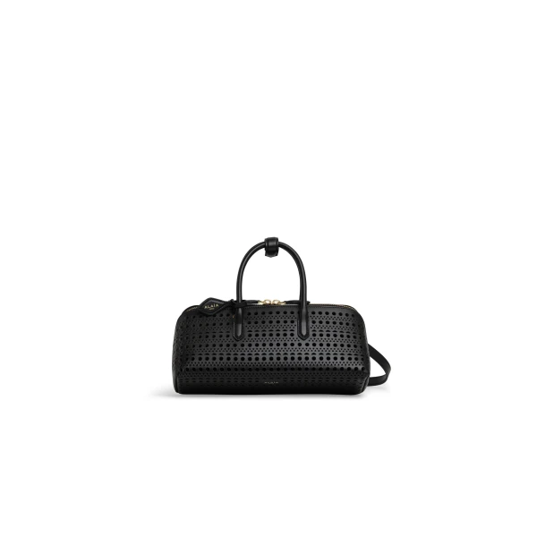 Alaia Delta Small Bag in Perforated Vienne Calfskin, Black | Totes & Top-Handle Bags | Coveti