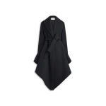 Alaia Double Face Wool Wrap Coat in Black | Wool Coat | Coveti