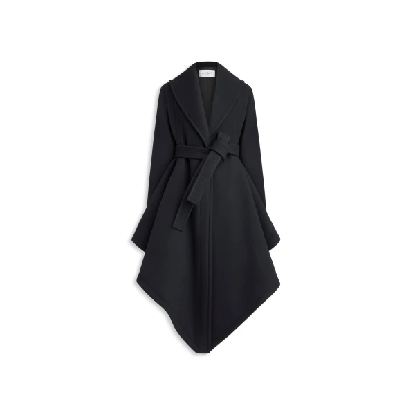 Alaia Double Face Wool Wrap Coat in Black | Wool Coat | Coveti
