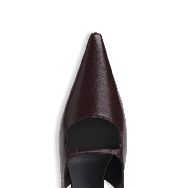 Alaia Drop Slingbacks in Polished Goatskin, Smoke Brown | Heels | Coveti