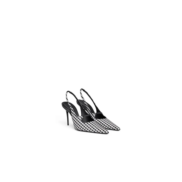 Alaia Drop Slingbacks in Vichy Print, Black and White | Heels | Coveti