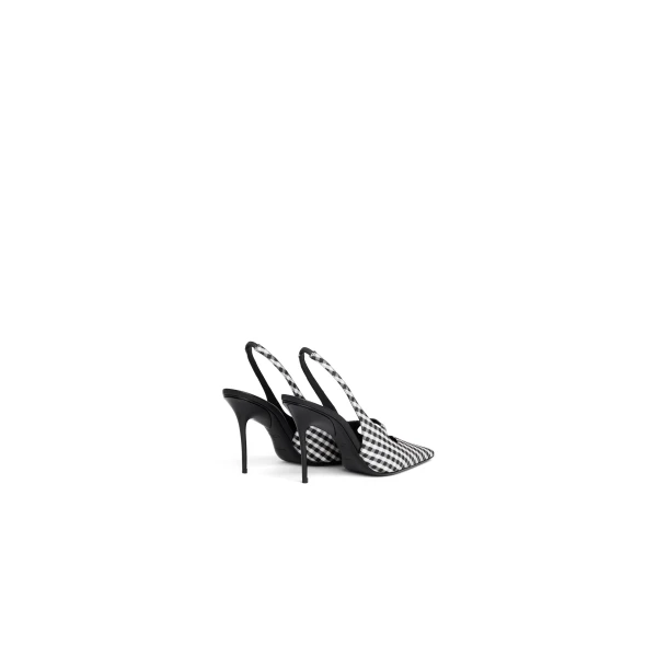 Alaia Drop Slingbacks in Vichy Print, Black and White | Heels | Coveti