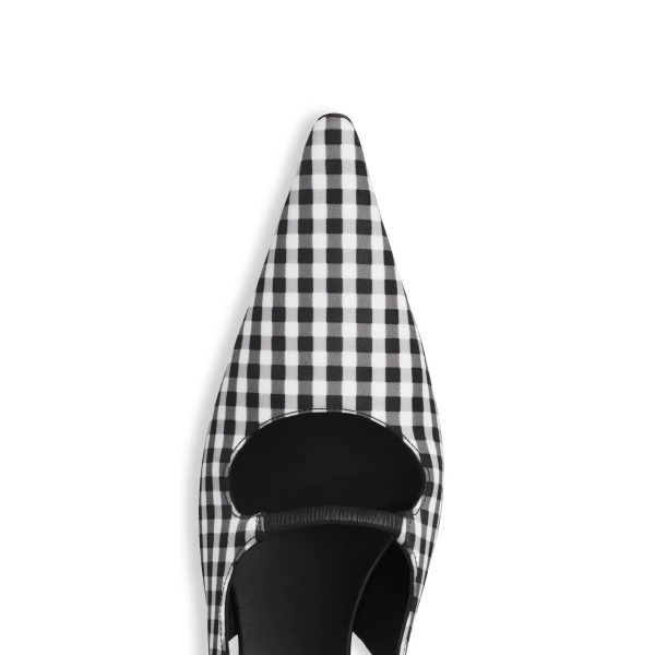 Alaia Drop Slingbacks in Vichy Print, Black and White | Heels | Coveti