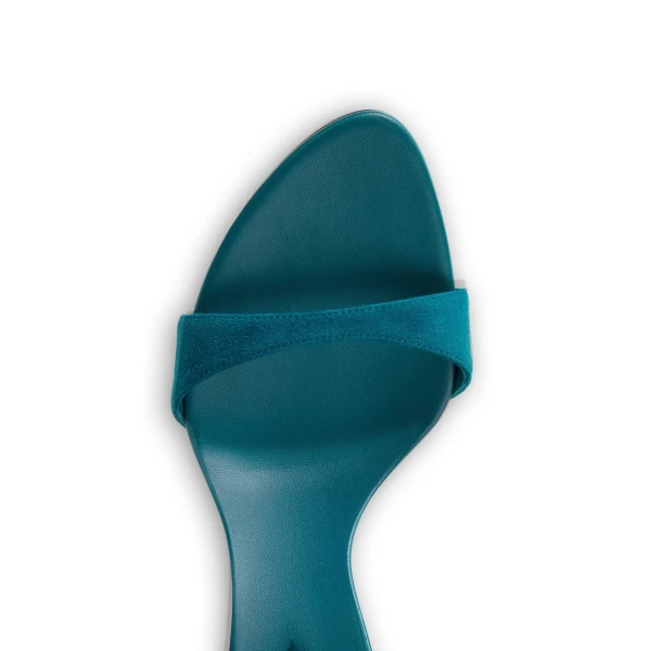 Alaia Drop Strappy Sandals in Suede, China Blue | Sandals | Coveti